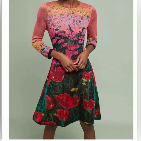Anthropologie Aldomartins Lisse Knit Sweater Dress Floral Maximilist Bold XS - Picture 13 of 14